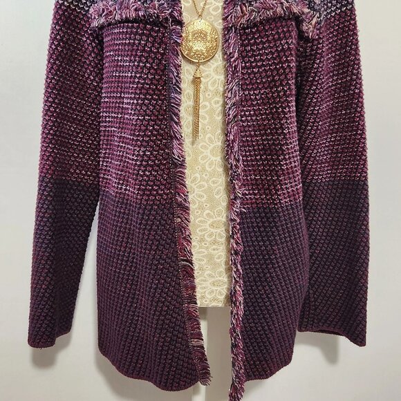 Chico's Women's SZ 3P/XL Purple Textured Tweed Long Sleeve Open Front Jacket - Picture 3 of 14